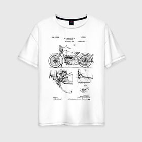 Женская футболка хлопок Oversize с принтом Patent Harley в Тюмени, 100% хлопок | свободный крой, круглый ворот, спущенный рукав, длина до линии бедер
 | harley | patent | байк | байкер | идея | история | механика | мото | мотоцикл | патент | разработка | харлей | чертеж | чертежи