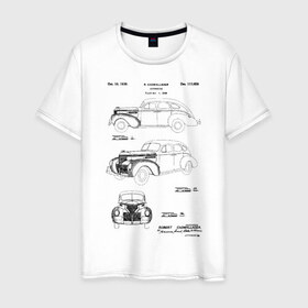 Мужская футболка хлопок с принтом Patent - Automobile в Тюмени, 100% хлопок | прямой крой, круглый вырез горловины, длина до линии бедер, слегка спущенное плечо. | car | patent | авто | автомобиль | идея | история | машина | механика | патент | разработка | чертеж | чертежи