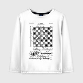 Детский лонгслив хлопок с принтом Patent - Chess board в Тюмени, 100% хлопок | круглый вырез горловины, полуприлегающий силуэт, длина до линии бедер | chess | patent | игра | идея | история | логика | настолка | патент | разработка | чертеж | чертежи | шахматы | шашки