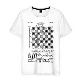 Мужская футболка хлопок с принтом Patent - Chess board в Тюмени, 100% хлопок | прямой крой, круглый вырез горловины, длина до линии бедер, слегка спущенное плечо. | chess | patent | игра | идея | история | логика | настолка | патент | разработка | чертеж | чертежи | шахматы | шашки