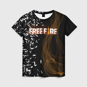 Женская футболка 3D с принтом FREE FIRE в Тюмени, 100% полиэфир ( синтетическое хлопкоподобное полотно) | прямой крой, круглый вырез горловины, длина до линии бедер | free fire | free fire pc | game | garena | mobile game | royale | trsffb | битва онлайн | гарена | игра | огонь | свободный огонь | фри фаер