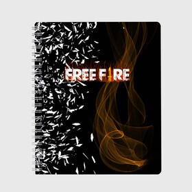 Тетрадь с принтом FREE FIRE в Тюмени, 100% бумага | 48 листов, плотность листов — 60 г/м2, плотность картонной обложки — 250 г/м2. Листы скреплены сбоку удобной пружинной спиралью. Уголки страниц и обложки скругленные. Цвет линий — светло-серый
 | Тематика изображения на принте: free fire | free fire pc | game | garena | mobile game | royale | trsffb | битва онлайн | гарена | игра | огонь | свободный огонь | фри фаер