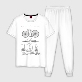 Мужская пижама хлопок с принтом Patent - Velocipede в Тюмени, 100% хлопок | брюки и футболка прямого кроя, без карманов, на брюках мягкая резинка на поясе и по низу штанин
 | patent | велик | велосипед | идея | история | патент | разработка | спорт | туризм | чертеж | чертежи