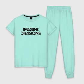 Женская пижама хлопок с принтом IMAGINE DRAGONS в Тюмени, 100% хлопок | брюки и футболка прямого кроя, без карманов, на брюках мягкая резинка на поясе и по низу штанин | evolve | id | imagine dragons | драконы | ид