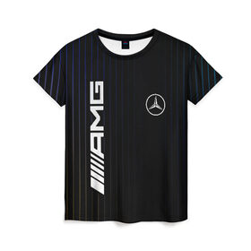 Женская футболка 3D с принтом Mercedes в Тюмени, 100% полиэфир ( синтетическое хлопкоподобное полотно) | прямой крой, круглый вырез горловины, длина до линии бедер | amg | mercedes | авто | автомобиль | иномарка | логотип | машина | мерседес | текстура