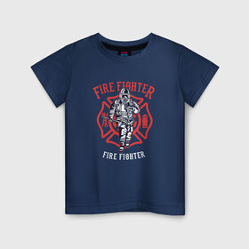 Детская футболка хлопок с принтом Fire fighter в Тюмени, 100% хлопок | круглый вырез горловины, полуприлегающий силуэт, длина до линии бедер | мчс | огнеборец | пожар | пожарный