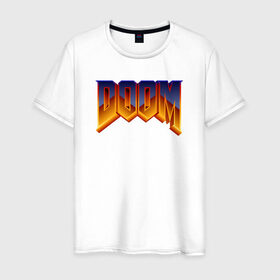 Мужская футболка хлопок с принтом DOOM в Тюмени, 100% хлопок | прямой крой, круглый вырез горловины, длина до линии бедер, слегка спущенное плечо. | doom | doom eternal | дум