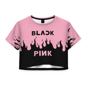 Женская футболка Cropp-top с принтом BLACKPINK в Тюмени, 100% полиэстер | круглая горловина, длина футболки до линии талии, рукава с отворотами | blackpink | kpop