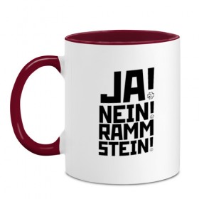 Кружка двухцветная с принтом RAMMSTEIN (НА СПИНЕ) в Тюмени, керамика | объем — 330 мл, диаметр — 80 мм. Цветная ручка и кайма сверху, в некоторых цветах — вся внутренняя часть | Тематика изображения на принте: rammstein | рамштайн