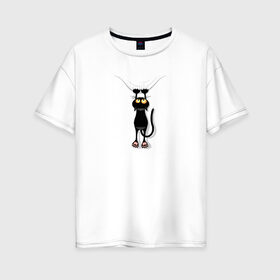 Женская футболка хлопок Oversize с принтом Кот Повис в Тюмени, 100% хлопок | свободный крой, круглый ворот, спущенный рукав, длина до линии бедер
 | домашнее животное | животное | кот | котенок