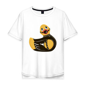 Мужская футболка хлопок Oversize с принтом Уточка bdsm в Тюмени, 100% хлопок | свободный крой, круглый ворот, “спинка” длиннее передней части | Тематика изображения на принте: кляп | кожа | латекс | птица | утка | уточка