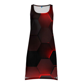 Платье-майка 3D с принтом 3D плиты в Тюмени, 100% полиэстер | полуприлегающий силуэт, широкие бретели, круглый вырез горловины, удлиненный подол сзади. | 3d | 3д | абстракция | квадраты | неон | плитки | плиты | свет | свечение | текстура