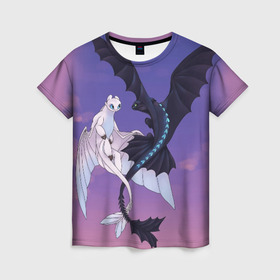 Женская футболка 3D с принтом ночная фурия в Тюмени, 100% полиэфир ( синтетическое хлопкоподобное полотно) | прямой крой, круглый вырез горловины, длина до линии бедер | how to train your dragon | night fury | беззубик | дракон | как приручить дракона | ночная фурия