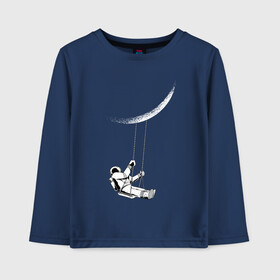 Детский лонгслив хлопок с принтом Космонавт на луне в Тюмени, 100% хлопок | круглый вырез горловины, полуприлегающий силуэт, длина до линии бедер | galaxy | nasa | астронавт | в космосе | галактика | космонавт | космос | луна | на луне | наса