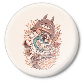 Значок с принтом My Neighbor Totoro в Тюмени,  металл | круглая форма, металлическая застежка в виде булавки | anime | forest | meme | my neighbor | protectors | tokyo | totoro | аниме | гибли | иероглиф | манга | миядзаки | мой сосед | стиль | тоторо | фентези | хаяо | япония