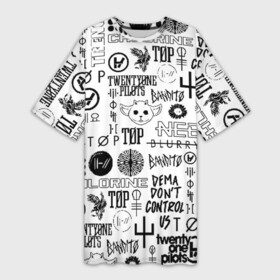 Платье-футболка 3D с принтом TWENTY ONE PILOTS в Тюмени,  |  | 21 pilots | 21p | bandito | blurryface | chlorine | joshua | ned | top | trench | twenty one pilots | tyler | бандито | нэд | тренч