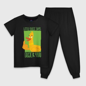 Детская пижама хлопок с принтом Quack You! в Тюмени, 100% хлопок |  брюки и футболка прямого кроя, без карманов, на брюках мягкая резинка на поясе и по низу штанин
 | Тематика изображения на принте: quck you | арт | злая утка | утенок | утка