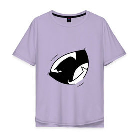 Мужская футболка хлопок Oversize с принтом Кусь в Тюмени, 100% хлопок | свободный крой, круглый ворот, “спинка” длиннее передней части | аниме | анимэ | зубки | зубы | клыки | кусь | рот | тян | тянка