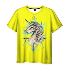 Мужская футболка 3D с принтом Единорог Yellow Unicorn в Тюмени, 100% полиэфир | прямой крой, круглый вырез горловины, длина до линии бедер | Тематика изображения на принте: unicorn | yellow unicorn | единорог | единорожки | животные | лошади