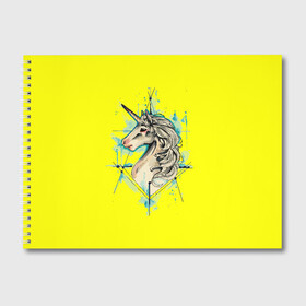 Альбом для рисования с принтом Единорог Yellow Unicorn в Тюмени, 100% бумага
 | матовая бумага, плотность 200 мг. | Тематика изображения на принте: unicorn | yellow unicorn | единорог | единорожки | животные | лошади