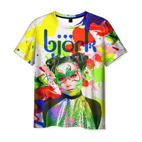 Мужская футболка 3D с принтом Bjork в Тюмени, 100% полиэфир | прямой крой, круглый вырез горловины, длина до линии бедер | art pop | avant garde | biork | bjork | electronica | experimental | авантгард | арт поп | бьёрк | бьйорк | бьорк | вокал | краски | радуга | цвета | электронтка