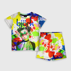 Детский костюм с шортами 3D с принтом Bjork в Тюмени,  |  | art pop | avant garde | biork | bjork | electronica | experimental | авантгард | арт поп | бьёрк | бьйорк | бьорк | вокал | краски | радуга | цвета | электронтка