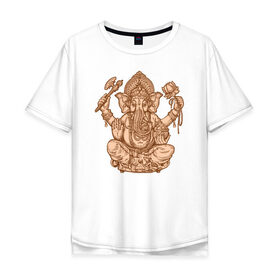 Мужская футболка хлопок Oversize с принтом Ганеш в Тюмени, 100% хлопок | свободный крой, круглый ворот, “спинка” длиннее передней части | бог. индуизм | буддизм | ганеш | ганеша | индия | кришна | мифология | оберег | ом | слон | талисман