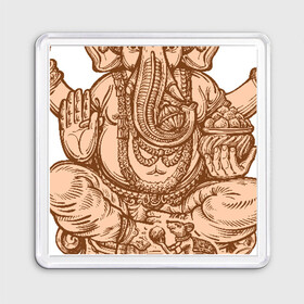 Магнит 55*55 с принтом Ганеш в Тюмени, Пластик | Размер: 65*65 мм; Размер печати: 55*55 мм | бог. индуизм | буддизм | ганеш | ганеша | индия | кришна | мифология | оберег | ом | слон | талисман