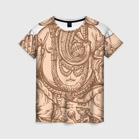 Женская футболка 3D с принтом Ганеш в Тюмени, 100% полиэфир ( синтетическое хлопкоподобное полотно) | прямой крой, круглый вырез горловины, длина до линии бедер | бог. индуизм | буддизм | ганеш | ганеша | индия | кришна | мифология | оберег | ом | слон | талисман