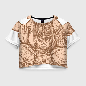 Женская футболка Crop-top 3D с принтом Ганеш в Тюмени, 100% полиэстер | круглая горловина, длина футболки до линии талии, рукава с отворотами | бог. индуизм | буддизм | ганеш | ганеша | индия | кришна | мифология | оберег | ом | слон | талисман