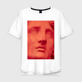 Мужская футболка хлопок Oversize с принтом Face of statue в Тюмени, 100% хлопок | свободный крой, круглый ворот, “спинка” длиннее передней части | art | digital | glitch | red | retro | retrowave | statue | vaporwave | арт | глитч | глюк | искажение | искусство | лицо | ошибка | ретровейв | статуя | цифровое | цифровой