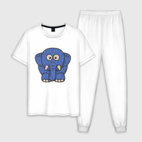 Мужская пижама хлопок с принтом Голубой слоник в Тюмени, 100% хлопок | брюки и футболка прямого кроя, без карманов, на брюках мягкая резинка на поясе и по низу штанин
 | животные | мамонт | маугли | персонаж | природа | слон | слоник