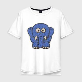Футболка хлопок Оверсайз с принтом Голубой слоник в Тюмени, 100% хлопок | свободный крой, круглый ворот, “спинка” длиннее передней части | Тематика изображения на принте: животные | мамонт | маугли | персонаж | природа | слон | слоник