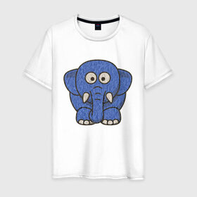 Мужская футболка хлопок с принтом Голубой слоник в Тюмени, 100% хлопок | прямой крой, круглый вырез горловины, длина до линии бедер, слегка спущенное плечо. | Тематика изображения на принте: животные | мамонт | маугли | персонаж | природа | слон | слоник
