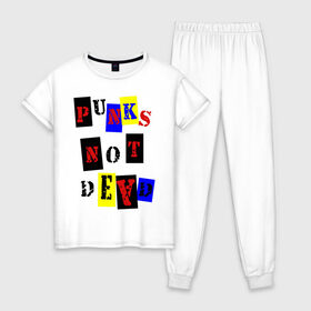 Женская пижама хлопок с принтом Punks not dead в Тюмени, 100% хлопок | брюки и футболка прямого кроя, без карманов, на брюках мягкая резинка на поясе и по низу штанин | punks | панки | хой