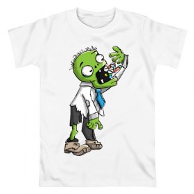Мужская футболка хлопок с принтом Больной зомби в Тюмени, 100% хлопок | прямой крой, круглый вырез горловины, длина до линии бедер, слегка спущенное плечо. | апокалипсис | больной | зеленый зомби | зомби | постапокалипсис | уставший зомби