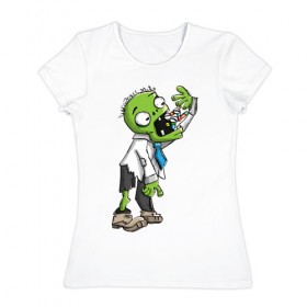 Женская футболка хлопок с принтом Больной зомби в Тюмени, 100% хлопок | прямой крой, круглый вырез горловины, длина до линии бедер, слегка спущенное плечо | апокалипсис | больной | зеленый зомби | зомби | постапокалипсис | уставший зомби