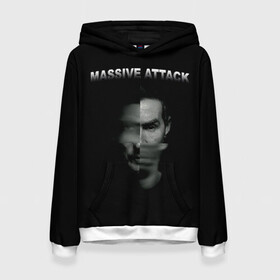 Женская толстовка 3D с принтом Massive attack в Тюмени, 100% полиэстер  | двухслойный капюшон со шнурком для регулировки, мягкие манжеты на рукавах и по низу толстовки, спереди карман-кенгуру с мягким внутренним слоем. | 100 suns | dance | electronic | masive atack | masive attack | mezannine | one point six | tricky | trip hop | triphop | мэссив аттак