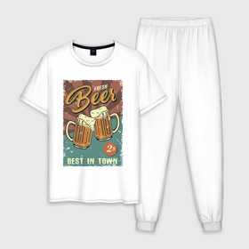 Мужская пижама хлопок с принтом Fresh beer в Тюмени, 100% хлопок | брюки и футболка прямого кроя, без карманов, на брюках мягкая резинка на поясе и по низу штанин
 | beer | drink | напиток | подарок