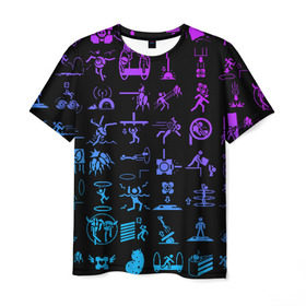 Мужская футболка 3D с принтом Portal icons в Тюмени, 100% полиэфир | прямой крой, круглый вырез горловины, длина до линии бедер | Тематика изображения на принте: half life | головоломка | иконки | пиктограммы | портал | телепорт