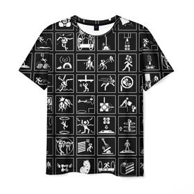 Мужская футболка 3D с принтом Portal icons в Тюмени, 100% полиэфир | прямой крой, круглый вырез горловины, длина до линии бедер | Тематика изображения на принте: half life | головоломка | иконки | пиктограммы | портал | телепорт