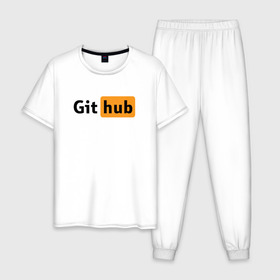 Мужская пижама хлопок с принтом Git Hub в Тюмени, 100% хлопок | брюки и футболка прямого кроя, без карманов, на брюках мягкая резинка на поясе и по низу штанин
 | git hub | github | it | кодинг