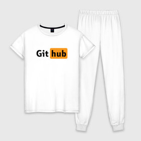 Женская пижама хлопок с принтом Git Hub в Тюмени, 100% хлопок | брюки и футболка прямого кроя, без карманов, на брюках мягкая резинка на поясе и по низу штанин | git hub | github | it | кодинг