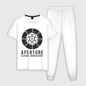 Мужская пижама хлопок с принтом APERTURE lab. в Тюмени, 100% хлопок | брюки и футболка прямого кроя, без карманов, на брюках мягкая резинка на поясе и по низу штанин
 | aperture | aperture science innovators | game | portal | portal 2