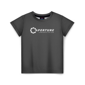 Детская футболка 3D с принтом APERTURE lab. в Тюмени, 100% гипоаллергенный полиэфир | прямой крой, круглый вырез горловины, длина до линии бедер, чуть спущенное плечо, ткань немного тянется | aperture | aperture science innovators | game | portal | portal 2