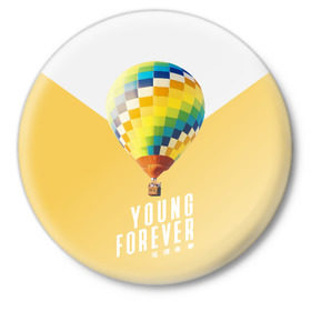 Значок с принтом BTS Young Forever в Тюмени,  металл | круглая форма, металлическая застежка в виде булавки | balloon | bangtan boys | beyond the scene | boyband | boys | bts | chin | chonguk | edm | emblem | hip hop | jimin | jj hope | k pop | logo | rb | rm | shuga | south korean | wee | бойбенд | ви | воздушный шар | джей хоуп | логотип | мальчики | сюга