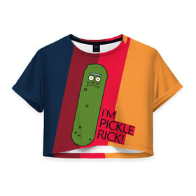 Женская футболка Cropp-top с принтом Pickle Rick в Тюмени, 100% полиэстер | круглая горловина, длина футболки до линии талии, рукава с отворотами | c 137 | morty | morty smith | portal | rick | rick and morty | rick sanchez | sanchez | smith | морти | морти смит | огурчик рик | пикл рик | пиклрик | портал | рик | рик и морти | рик санчез | санчез | смит