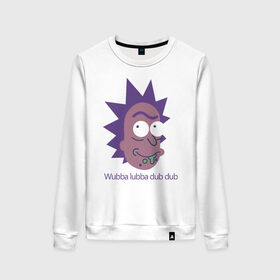 Женский свитшот хлопок с принтом Wubba lubba dub dub в Тюмени, 100% хлопок | прямой крой, круглый вырез, на манжетах и по низу широкая трикотажная резинка  | c 137 | morty | morty smith | portal | rick | rick and morty | rick sanchez | sanchez | smith | морти | морти смит | портал | рик | рик и морти | рик санчез | санчез | смит