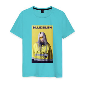 Мужская футболка хлопок с принтом Билли Айлиш в Тюмени, 100% хлопок | прямой крой, круглый вырез горловины, длина до линии бедер, слегка спущенное плечо. | billie eilish | билли айлиш | лицо | очки | текст