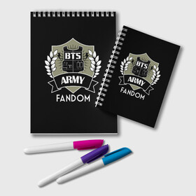 Блокнот с принтом BTS Army Fandom в Тюмени, 100% бумага | 48 листов, плотность листов — 60 г/м2, плотность картонной обложки — 250 г/м2. Листы скреплены удобной пружинной спиралью. Цвет линий — светло-серый
 | Тематика изображения на принте: army | bangtan boys | beyond the scene | boys | bts | chin | edm | emblem | fandom | fans | hieroglyphs | hip hop | jimin | k pop | logo | rainbow | rb | rm | south korean | армия | бойбенд | ви | джей хоуп | иероглифы | логотип | мальчики | радуга 